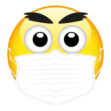 Cerrahi maske takan sarı emoji, duygu simgesi tıbbi maske, vektör, illüstrasyon, dosya