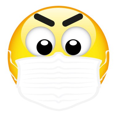 Cerrahi maske takan sarı emoji, duygu simgesi tıbbi maske, vektör, illüstrasyon, dosya