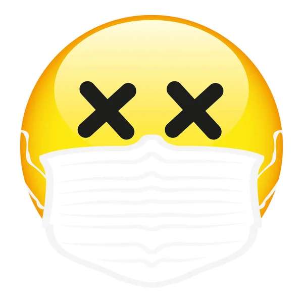 Emoji Amarelo Usando Uma Máscara Cirúrgica Máscara Médica Emoticon Vetor — Vetor de Stock