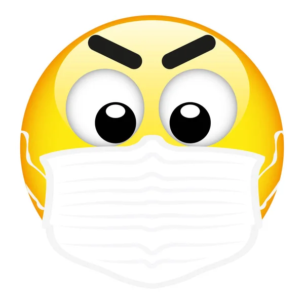 Emoji Giallo Con Indosso Una Maschera Chirurgica Emoticon Maschera Medica — Vettoriale Stock