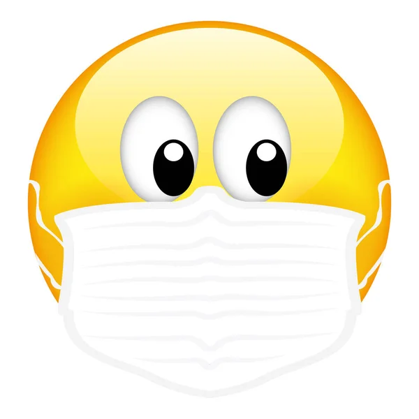 Emoji Giallo Con Indosso Una Maschera Chirurgica Emoticon Maschera Medica — Vettoriale Stock