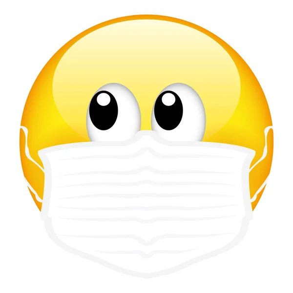 Emoji Amarelo Usando Uma Máscara Cirúrgica Máscara Médica Emoticon Vetor — Vetor de Stock