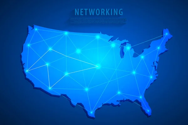 Estados Unidos Mapa Conexión Red Azul Mapa Vector Ilustración Archivo — Archivo Imágenes Vectoriales