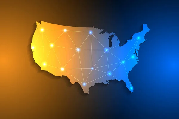 United States Map Network Connection Blue Usa Map Vector Illustration — Stock Vector