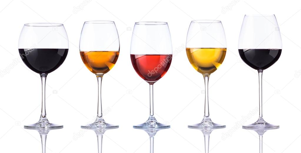 Different Glasses of Wine Isolated on White Background