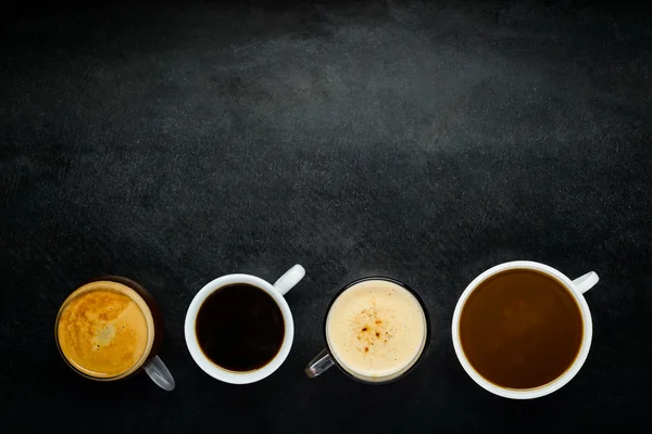Verschillende koffie kopjes met kopie ruimte — Stockfoto