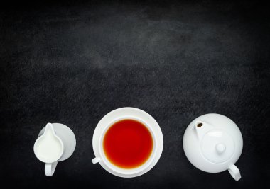 çaydanlık fincan çay ve süt kopyalama alanı alanı ile