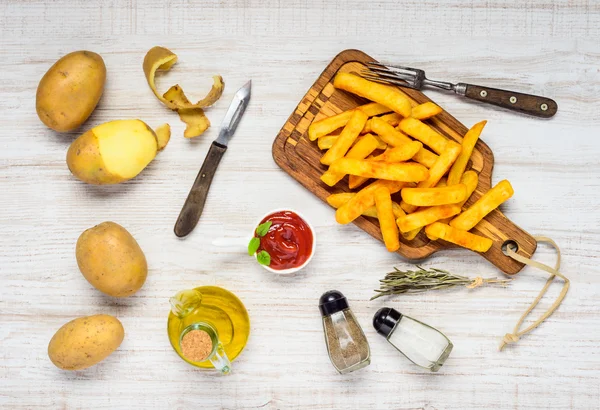 French Fries with Ingredients and Condiments — Stock fotografie