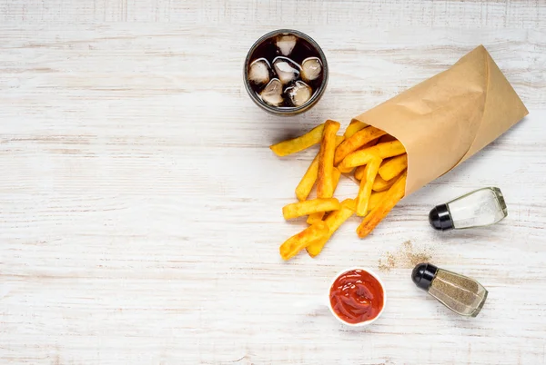 French Fries with Ice Cola on Copy Space — Stock fotografie
