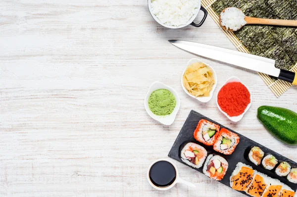 Sushi Rolls with Nori and Copy Space — Stock Photo, Image