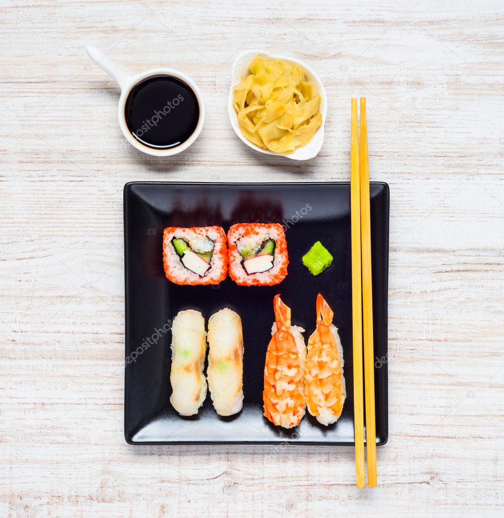 Sushi with Soy Sauce and Ginger