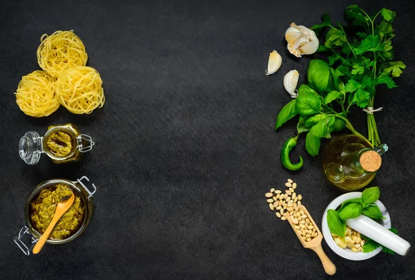 Copy Space of Pesto with Green Herbs — Stock Photo, Image