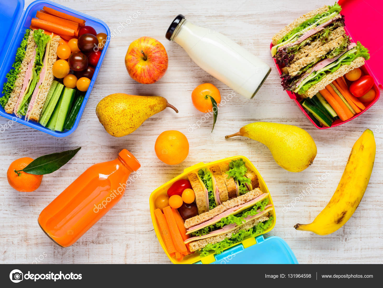 Lunch Boxes with Fruits and Drinks — Stock Photo © daniel.draghici