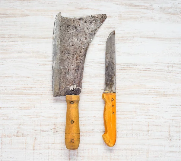 Cleaver de carne y cuchillo de carnicero —  Fotos de Stock