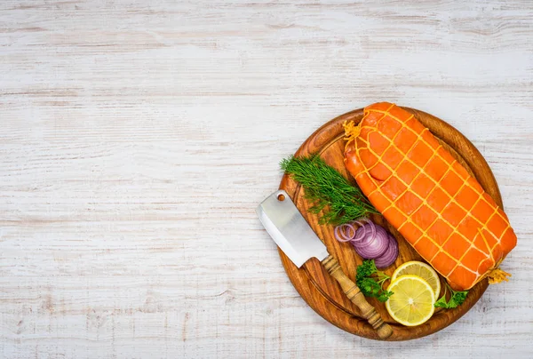 Copiar espacio con pescado rojo salmón ahumado —  Fotos de Stock