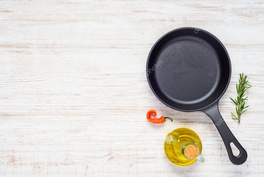 Frying Pan with Olive Oil and Copy Space