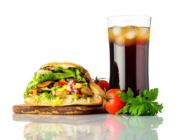 Doner Kebap Sandwich with Cold Cola on White — Stock Photo, Image
