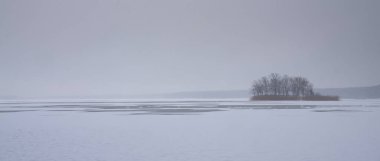 Donmuş bir gölün kışın vahşi doğası