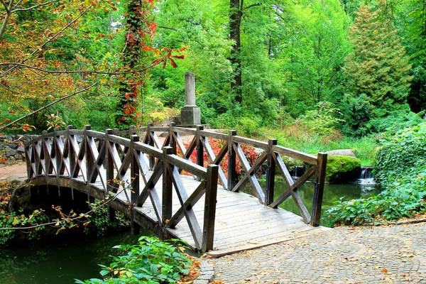 Ponte de madeira linda rio no Outono Sofia Park. — Fotografia de Stock