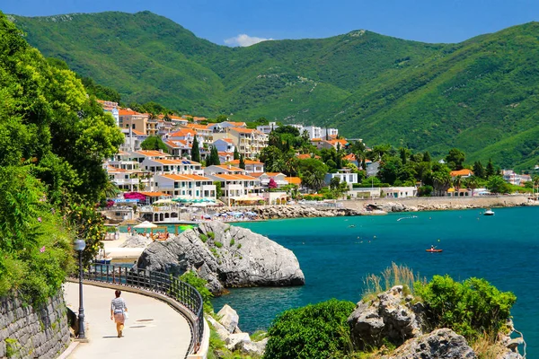 Picturesque Town Herceg Novi Slope Mountain Shore Kotor Bay Montenegro — Stock Photo, Image