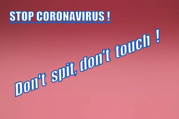 Синяя Надпись Красном Фоне Stop Coronavirus Touch Spit Prevention Diseases — стоковое фото