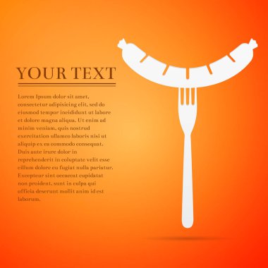 Sosis çatal düz simgesi turuncu arka plan üzerinde üzerinde. Vektör çizim