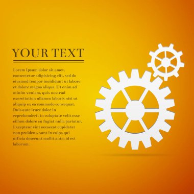 Dişli sarı arka plan düz simgesi. Vektör çizim