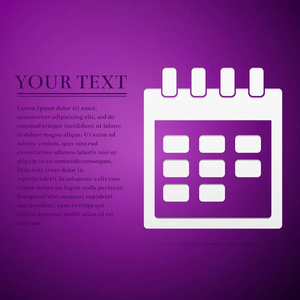 Calendar flat icon on purple background. Vector Illustration — Stock Vector