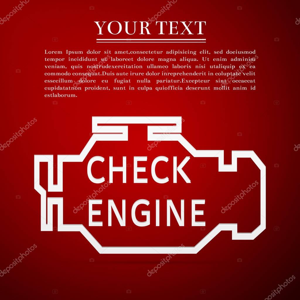 Check engine flat icon on red background. Vector Illustration