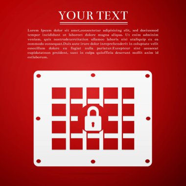 Hapishane pencere düz simgesi üzerinde kırmızı bir arka plan. Vektör çizim