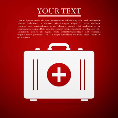 İlk yardım kutusu kırmızı arka plan düz simgesi. Vektör çizim