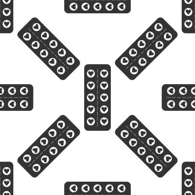 Düz tasarım aşk hapları. Hapları Vakumlu Ambalaj simgesi desen beyaz arka plan üzerinde bir kalp şeklinde. Vektör çizim