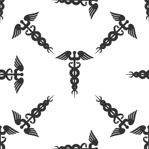 Caduceus medische symbool pictogram naadloze patroon op witte achtergrond. Vectorillustratie — Stockvector