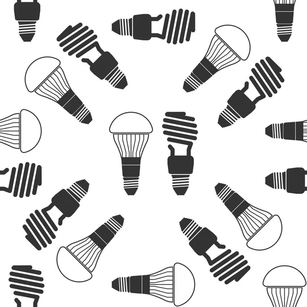 LED bulbs and fluorescent light bulb icon seamless pattern on white background. Vector Illustration — Stock Vector