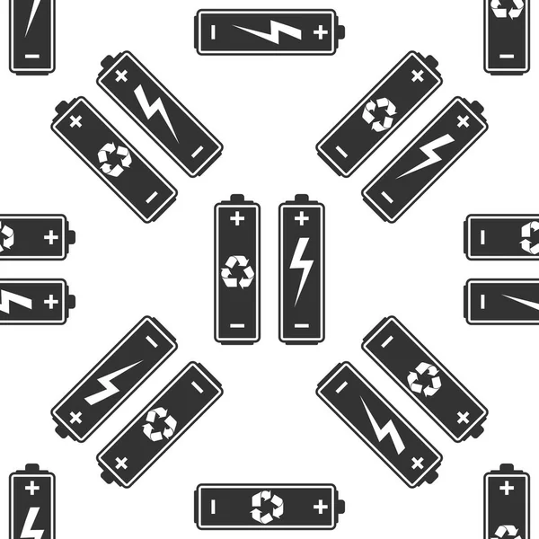 Batería con símbolo de reciclaje - concepto de energía renovable y renovar icono patrón sin costuras sobre fondo blanco. Ilustración vectorial — Vector de stock