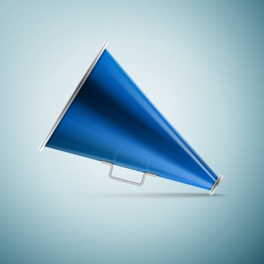 Megafon simgesi üzerinde mavi arka plan izole. Vektör çizim