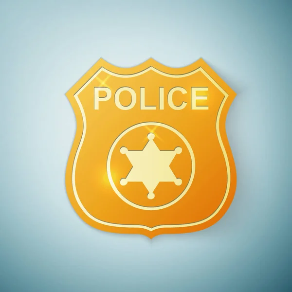 Gold police badge icon isolated on blue background. Vector Illustration — Stock Vector