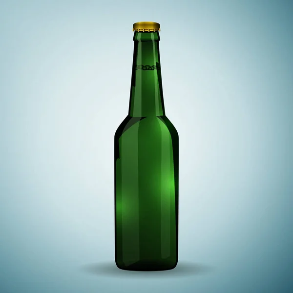 ガラス グリーン ビール ボトル アイコンが青の背景に分離されました。ベクトル図 — ストックベクタ