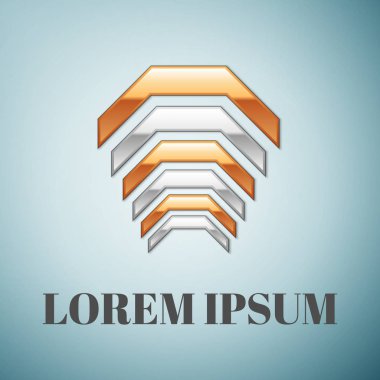 Soyut altın ve gümüş logo sembol simge üzerinde mavi arka plan izole. Vektör çizim