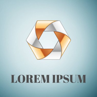 Soyut altın ve gümüş logo sembol simge üzerinde mavi arka plan izole. Vektör çizim