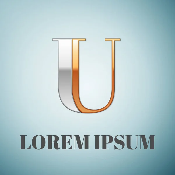 Векторна графіка елегантний срібло і золото неможливий шрифт, символ, абетка, літера U — стоковий вектор