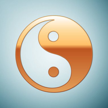 Mavi zemin üzerine altın Yin Yang sembolü simgesi. Vektör çizim