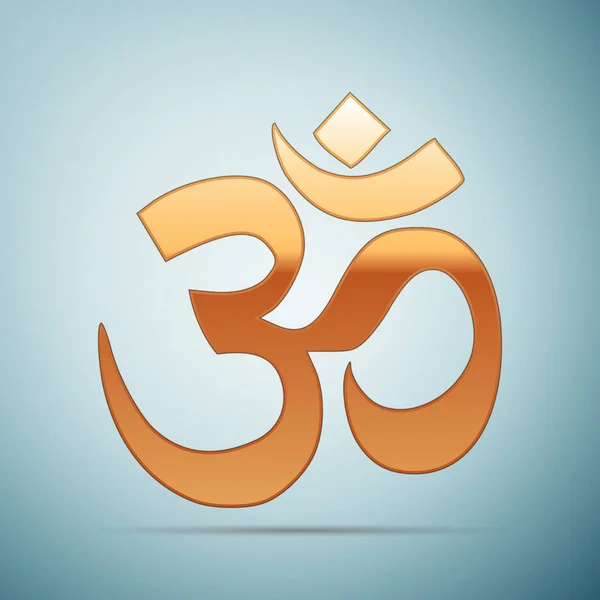 Assinatura de ouro Om. Símbolo do budismo e hinduísmo ícone religiões no fundo azul. Ilustração vetorial —  Vetores de Stock