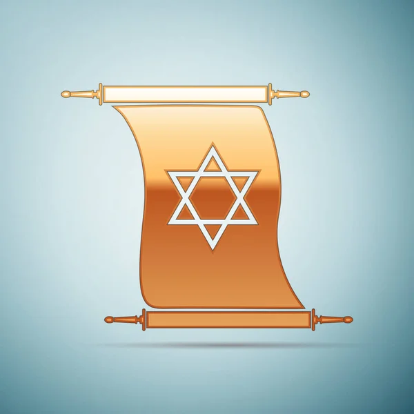 Золотая Звезда Давида на значке прокрутки на синем фоне. Векторная миграция — стоковый вектор