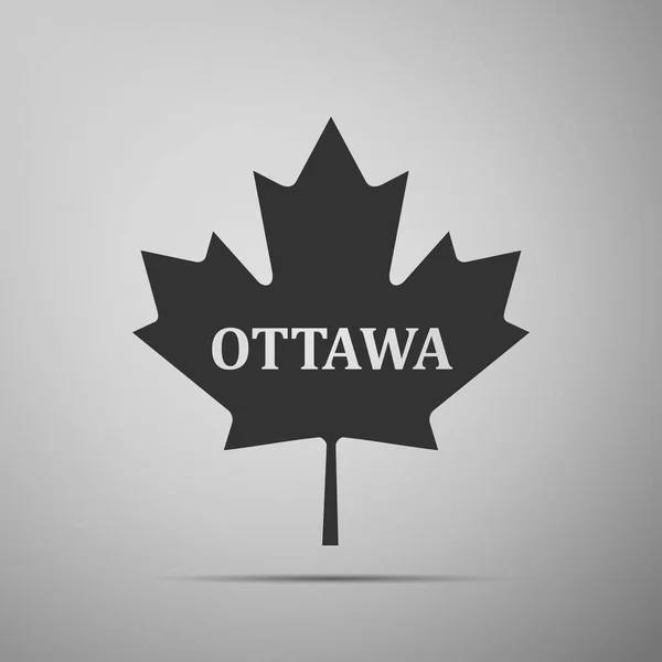 Hoja de arce canadiense con el nombre de la ciudad Ottawa icono plano sobre fondo gris. Ilustración vectorial — Vector de stock