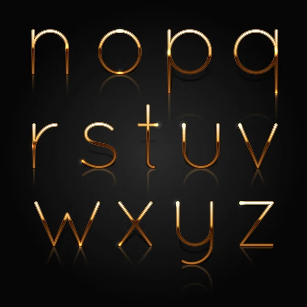 黄金のアルファベット。黒の背景に分離された黄金の文字のセット。ベクトル図 — ストックベクタ