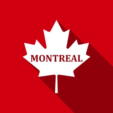 Kanada akçaağaç yaprağı şehir adı Montreal düz simgesiyle uzun gölge ile. Vektör çizim