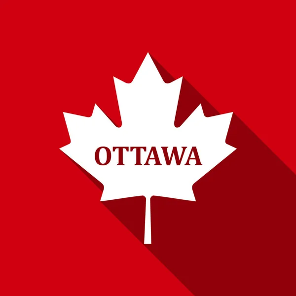 Kanadisches Ahornblatt mit Stadtnamen ottawa flaches Symbol mit langem Schatten. Vektorillustration — Stockvektor