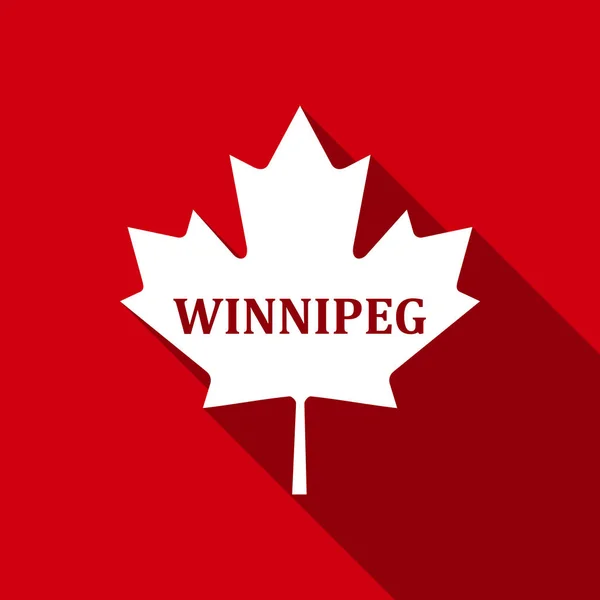 Φύλλο Σφενδάμου Καναδά με πόλη όνομα Γουίνιπεγκ επίπεδη εικόνα με πολύ σκιά. Εικονογράφηση διάνυσμα — Διανυσματικό Αρχείο