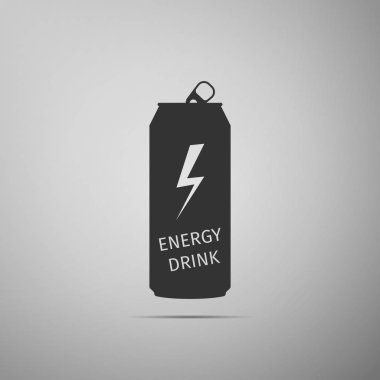 Enerji içecek gri arka plan düz simgesi. Vektör çizim